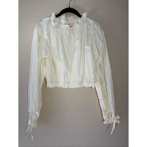 Lisa Says Gah Cream Ruffled Long-Sleeve Blouse